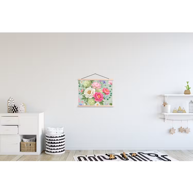 Bloemen - Patroon - Botanisch - Groen textielposter latten blank klein -kinderkamer