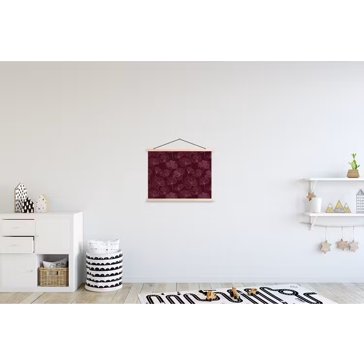 Bloemen - Patroon - Bordeauxrood textielposter latten blank klein 122 -kinderkamer