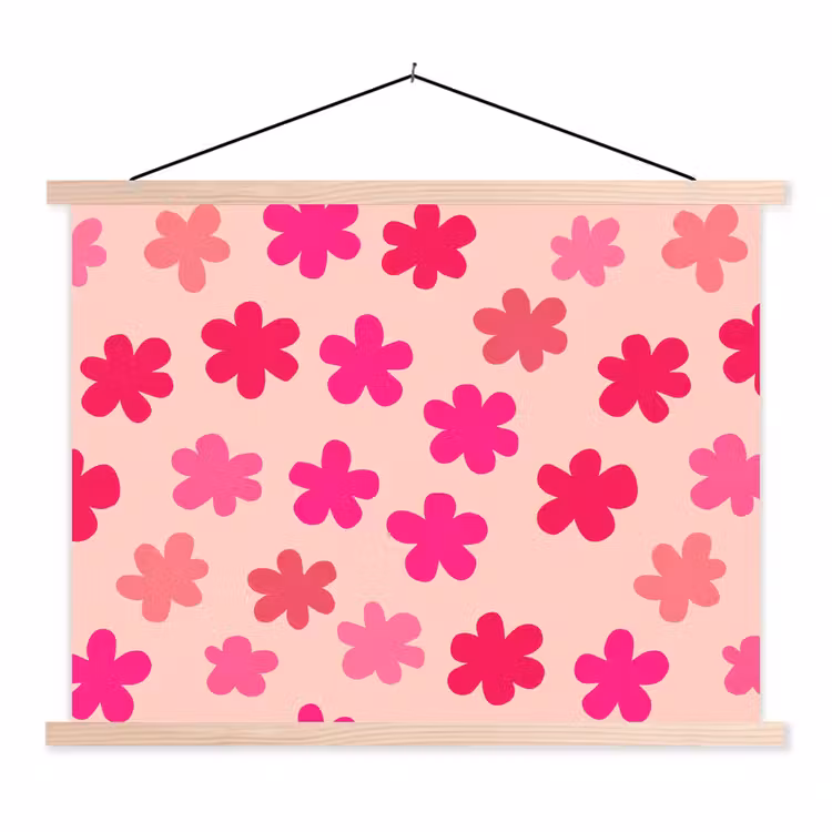 Bloemen - Patroon - Roze textielposter latten blank klein -3d