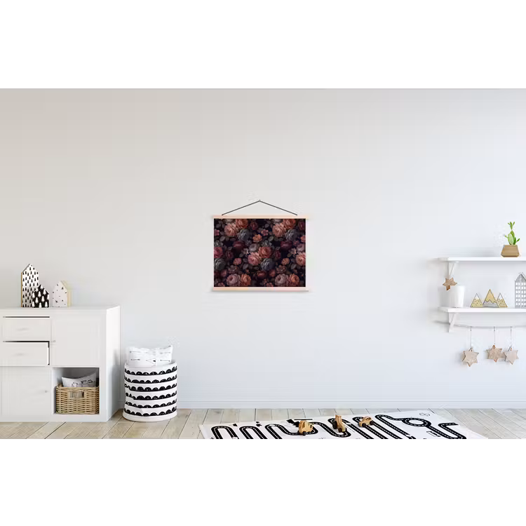 Bloemen - Patroon - Vintage - Donker - Roze textielposter latten blank klein -kinderkamer