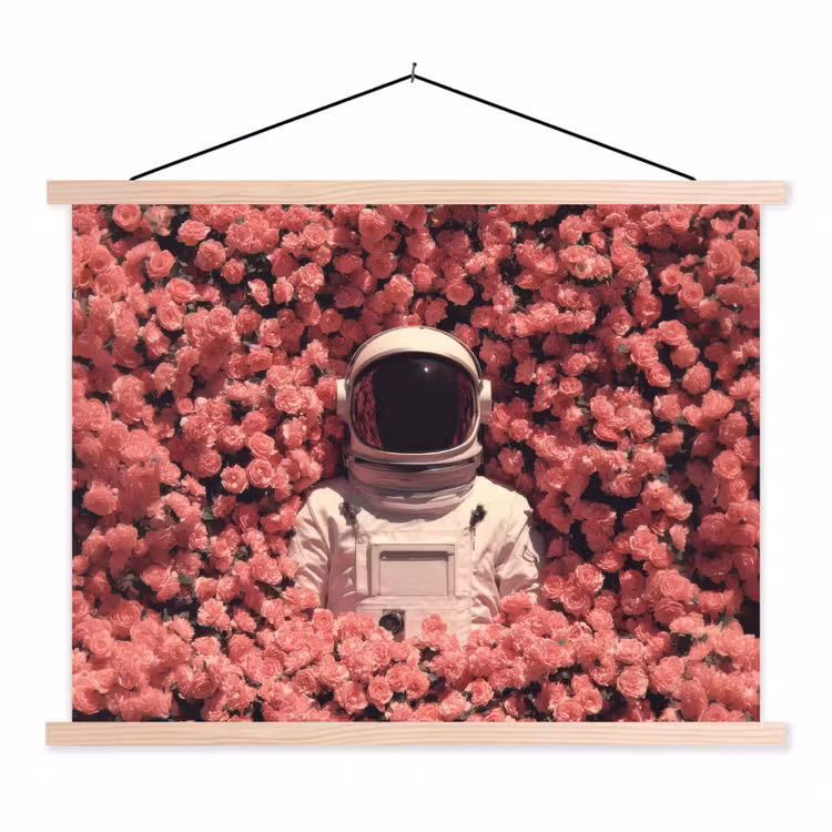 Bloemen - Roze - Astronaut textielposter latten blank klein -3d