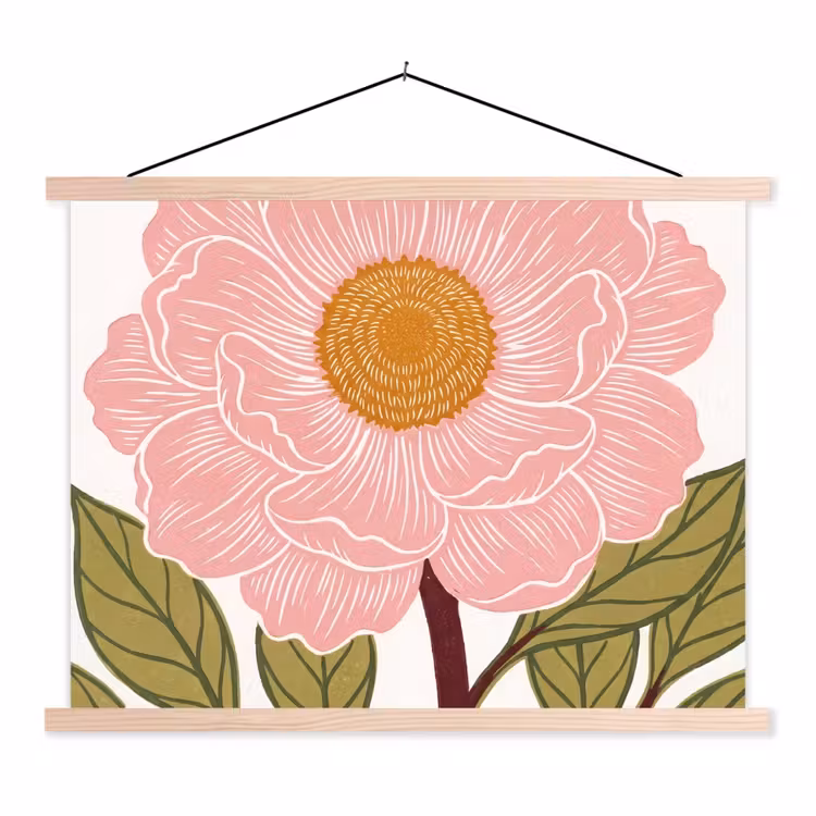 Hanging Poster - Flowers - Pink - Illustration - Bloemen - Roze - Illustratie textielposter latten blank klein