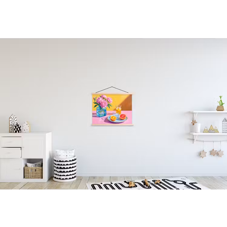 Hanging Poster - Flowers - Pink - Modern - Bloemen - Roze - Modern textielposter latten blank klein