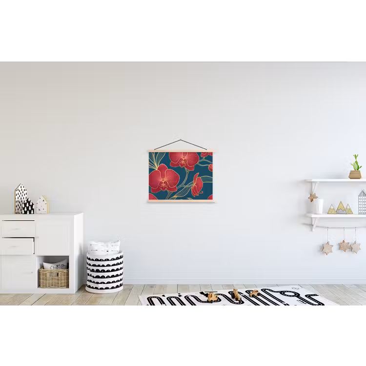 Hanging Poster - Flowers - Red - Gold - Bloemen - Rood - Goud textielposter latten blank klein