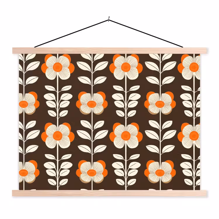 Bloemen - Retro - Bruin textielposter latten blank klein 122 -3d