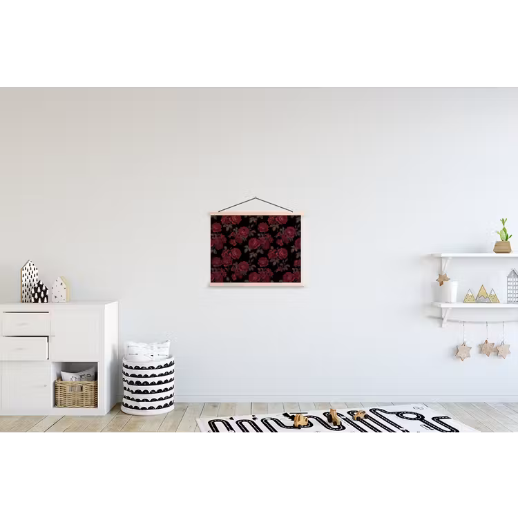 Bloemen - Roos - Patroon - Klassiek - Rood textielposter latten blank klein -kinderkamer