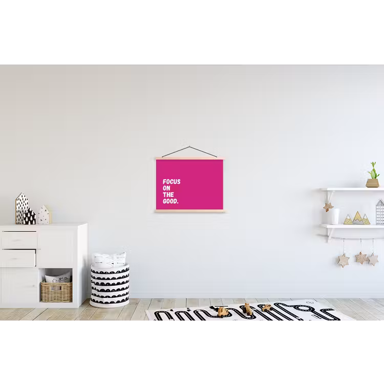 Focus on the good - Roze - Simple textielposter latten blank klein -kinderkamer