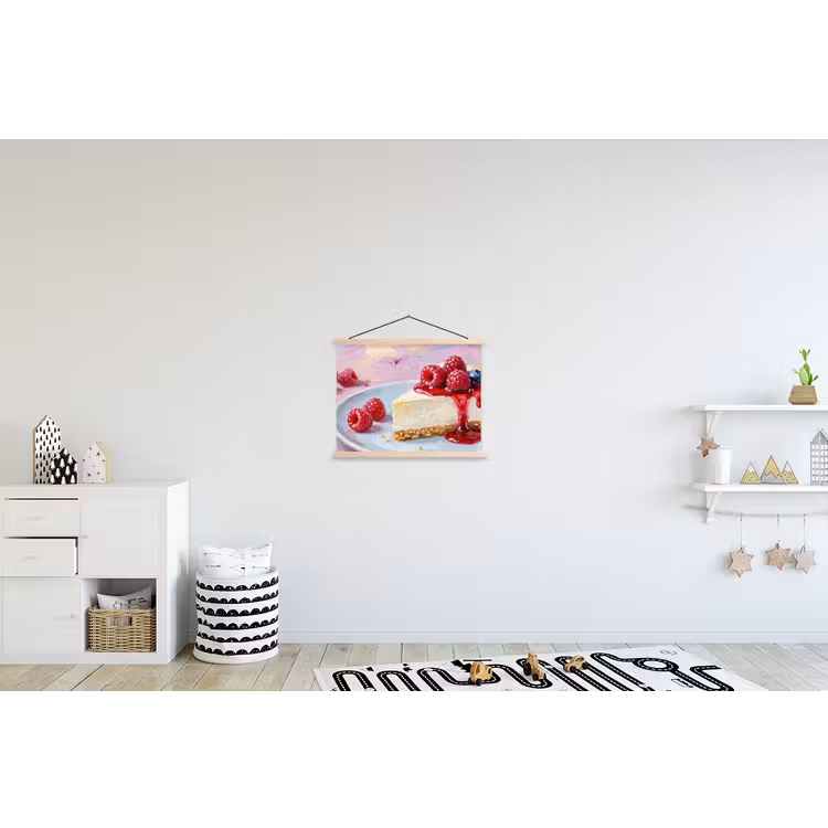 Eten - Cheesecake - Bessen - Abstract - Roze textielposter latten blank klein -kinderkamer