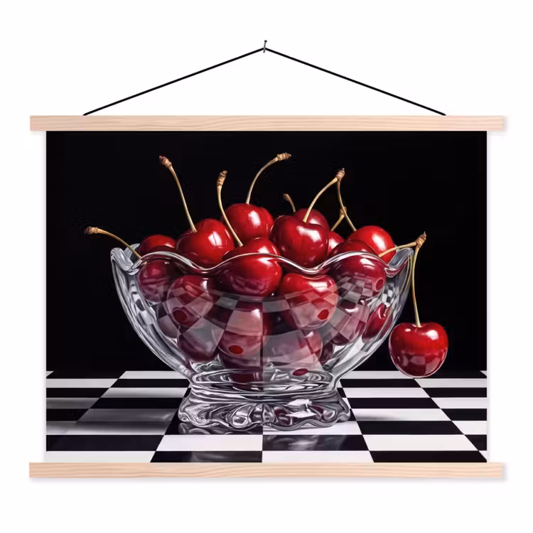 Hanging Poster - Food - Cherries - Red - Eten - Kersen - Rood textielposter latten blank klein
