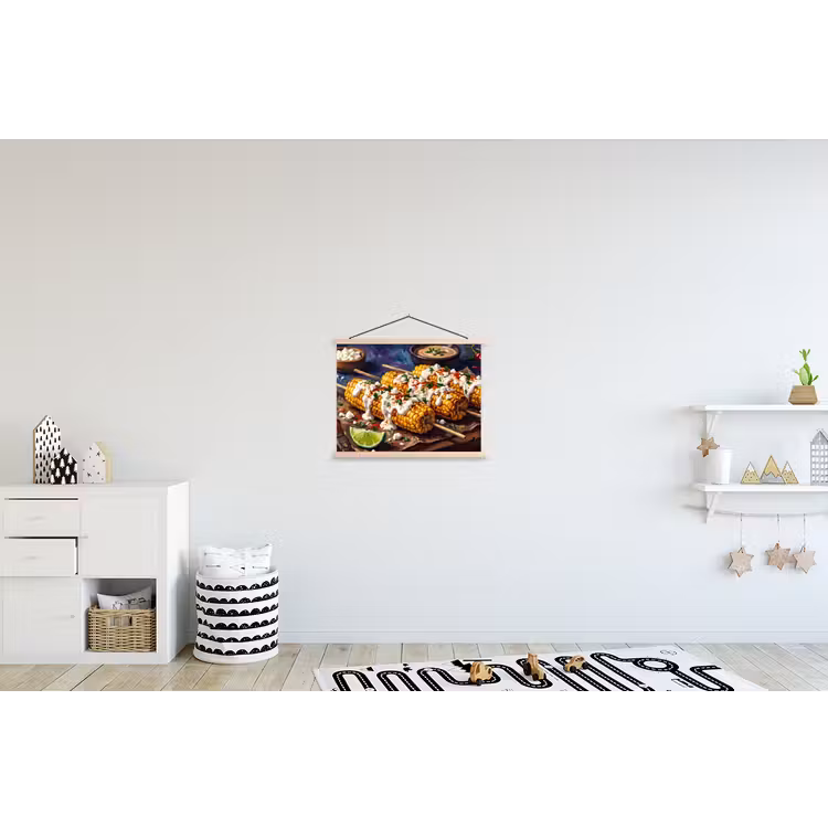 Eten - Maïs - Saus - Geschilderd - Geel textielposter latten blank klein -kinderkamer
