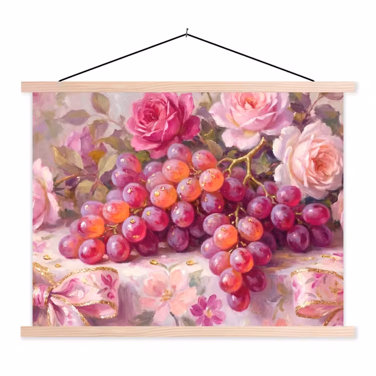 Eten - Bloemen - Stilleven - Roze - Goud textielposter latten blank klein -3d