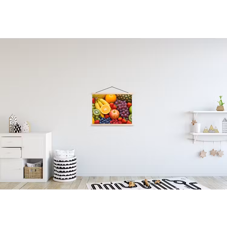 Eten - Fruit - Vers - Kleurrijk - Voeding textielposter latten blank klein -kinderkamer