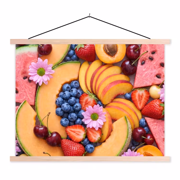 Eten - Fruit - Zomer - Kleurrijk textielposter latten blank klein -3d