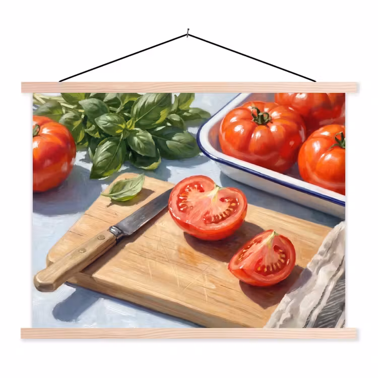 Eten - Keuken - Ingrediënten - Stillleven - Rood textielposter latten blank klein -3d