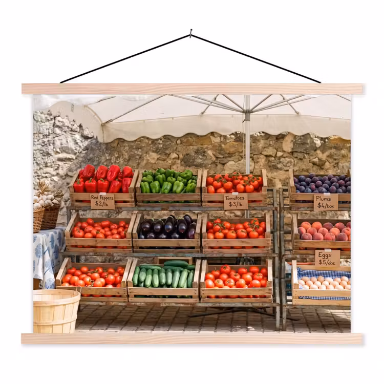 Hanging Poster - Food - Market - Fresh - Eten - Markt - Vers textielposter latten blank klein