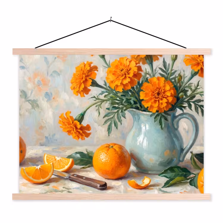 Hanging Poster - Food - Orange - Art - Eten - Oranje - Kunst textielposter latten blank klein