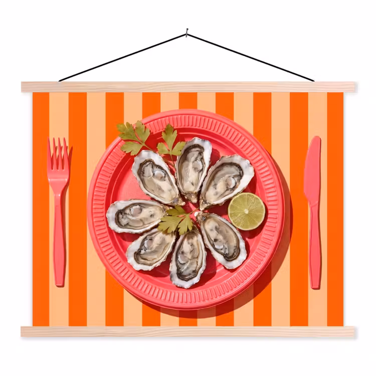 Eten - Oester - Zeevruchten - Oranje - Modern textielposter latten blank klein -3d