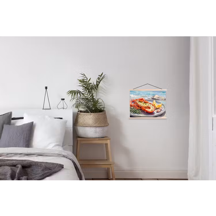 Eten - Zee - Kust - Modern - Blauw textielposter latten blank klein -woonkamer
