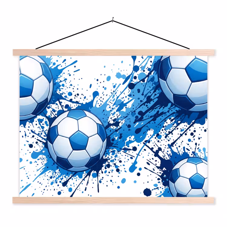 Voetballen - Verf - Sport - Blauw textielposter latten blank klein -3d