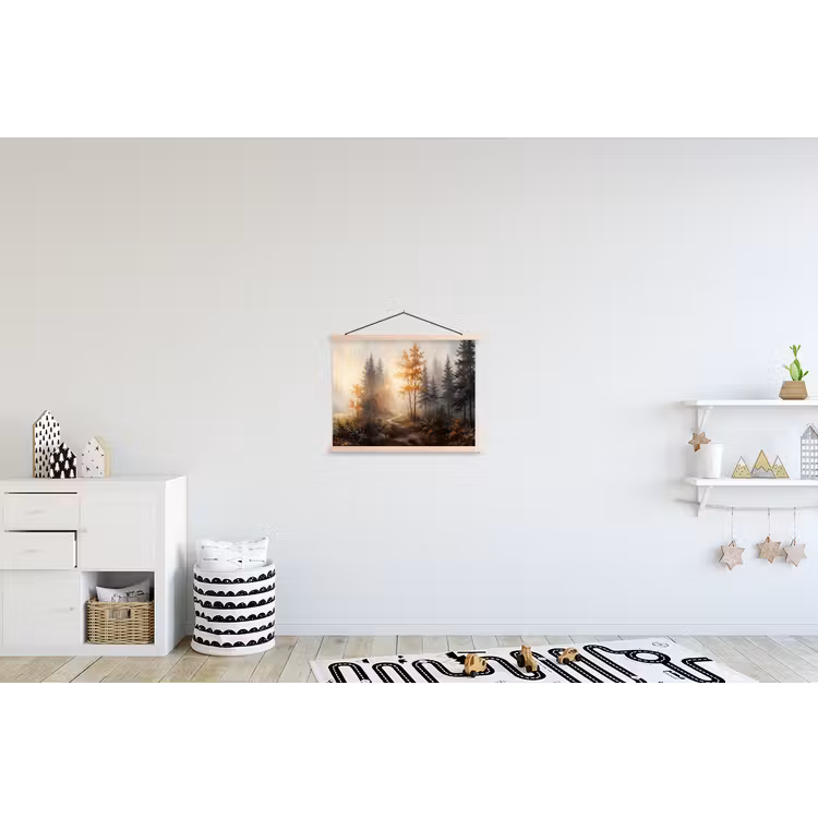 Bospad - Herfstbladeren - Natuur - Schilderachtig - Oranje textielposter latten blank klein -kinderkamer