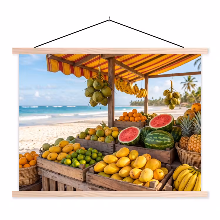 Hanging Poster - Fruit - Beach - Tropical - Fruit - Strand - Tropisch textielposter latten blank klein