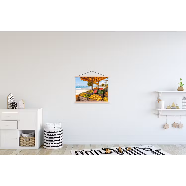 Hanging Poster - Fruit - Beach - Tropical - Fruit - Strand - Tropisch textielposter latten blank klein