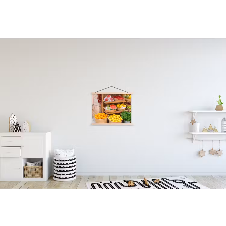 Hanging Poster - Fruit - Market - Fresh - Fruit - Markt - Vers textielposter latten blank klein