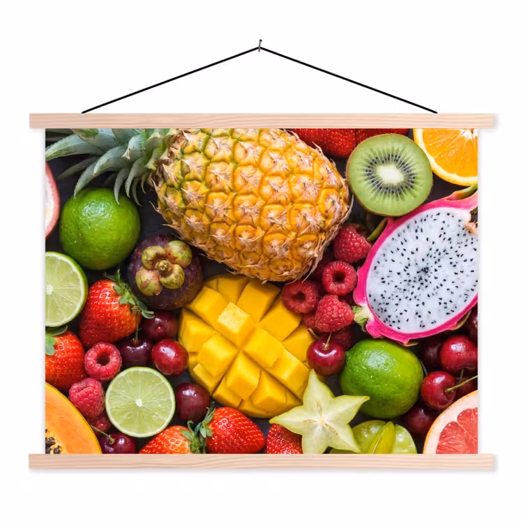 Fruit - Assortiment - Vers - Gezond - Kleurrijk textielposter latten blank klein -3d