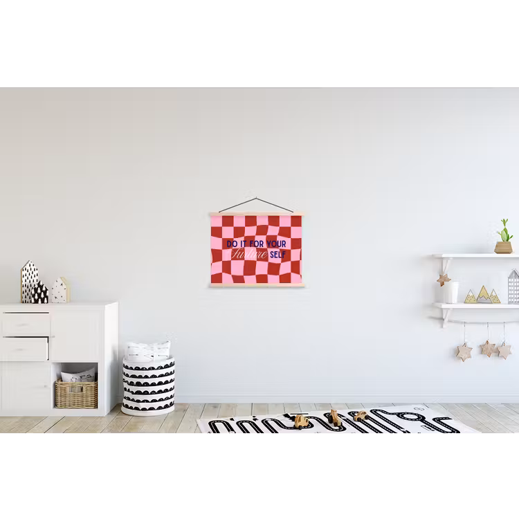 Furture - Geblokt - Rood textielposter latten blank klein -kinderkamer