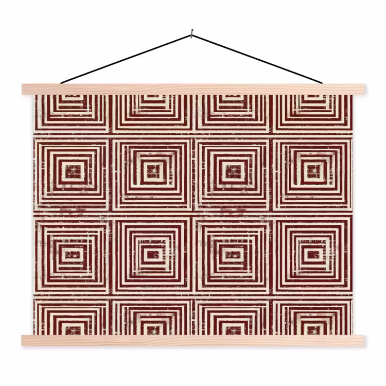 Geometrisch - Patroon - Rood textielposter latten blank klein 122 -3d