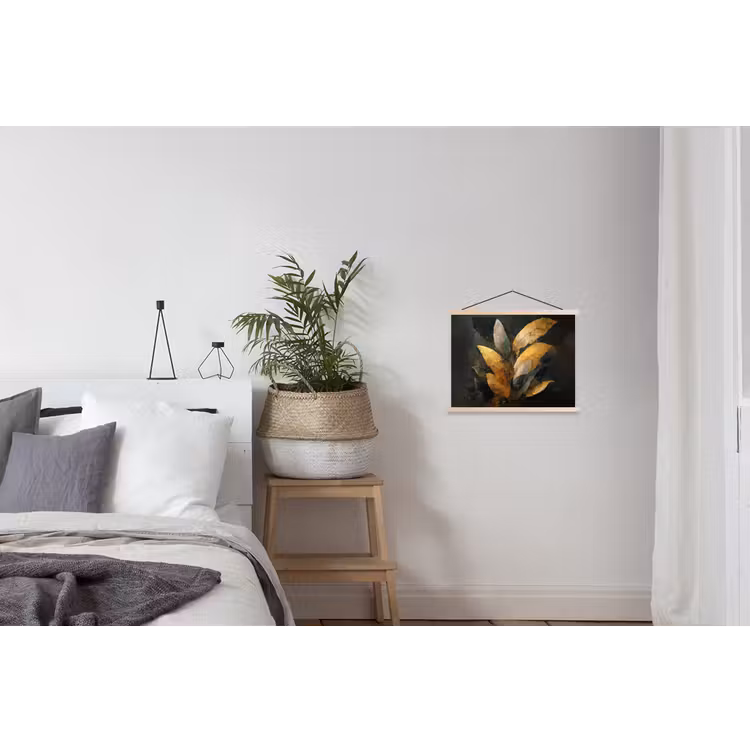 Gouden Bladcompositie – Botanische Luxe textielposter latten blank klein -woonkamer