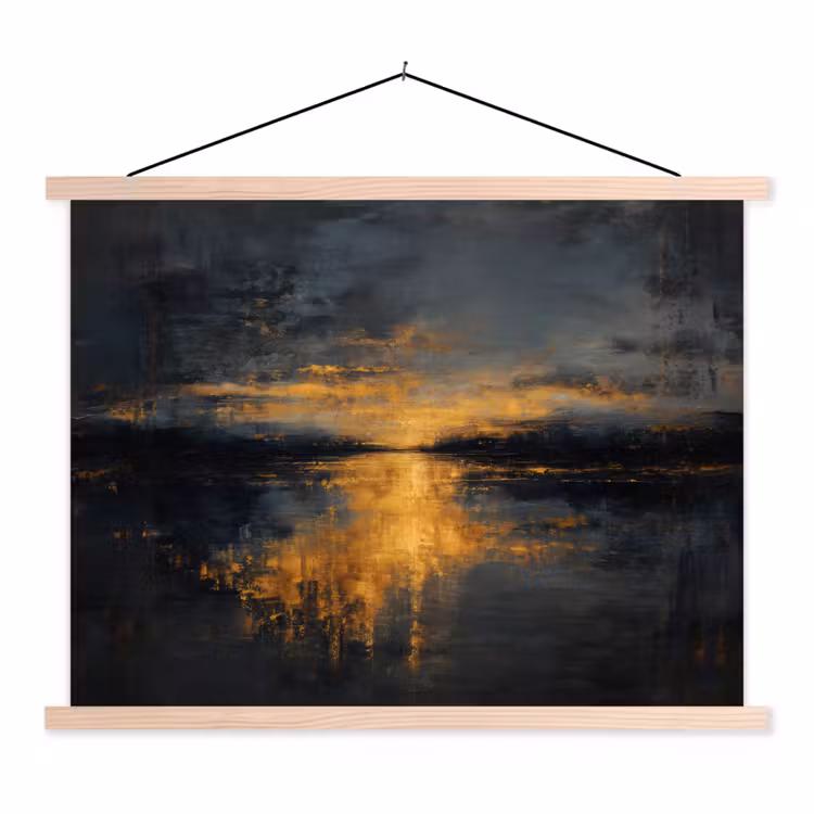 Gouden Reflectie op Water textielposter latten blank klein -3d