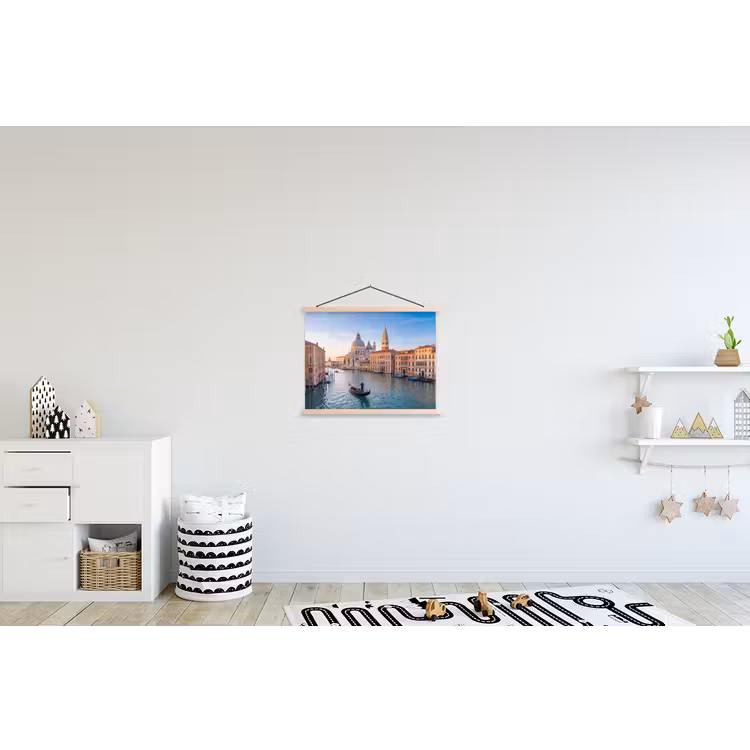 Gondel - Venetië - Kanaal - Stadsgezicht - Avondlicht textielposter latten blank klein -kinderkamer