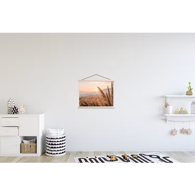 Gras - Veld - Zon - Natuur textielposter latten blank klein -kinderkamer