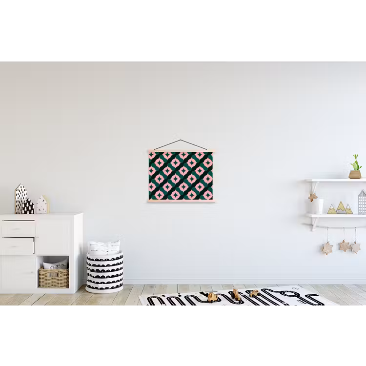 Groen - Roze - Retro - Sterren textielposter latten blank klein 122 -kinderkamer