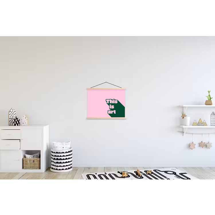 Groen - Teskt - This is art - Roze textielposter latten blank klein -kinderkamer