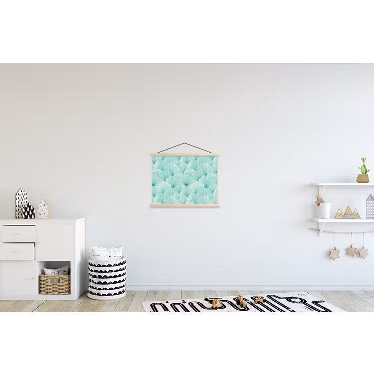 Groen - Wit - Ginko - Getekend - Textuur textielposter latten blank klein 122 -kinderkamer