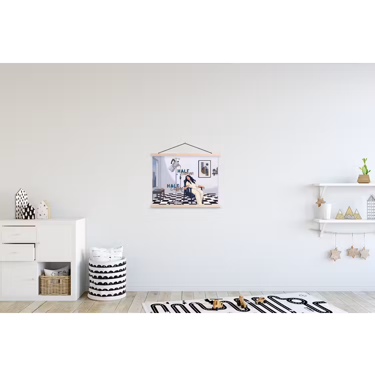 Half human, Half Coffee - Infuus - Koffie textielposter latten blank klein -kinderkamer