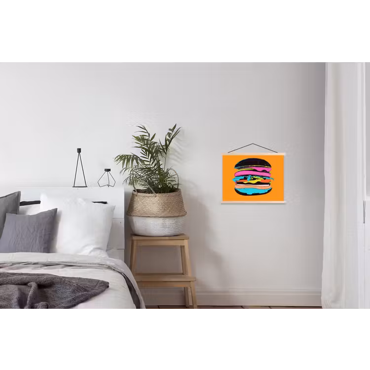 Hamburger - Kleurrijk - Speels textielposter latten blank klein -woonkamer