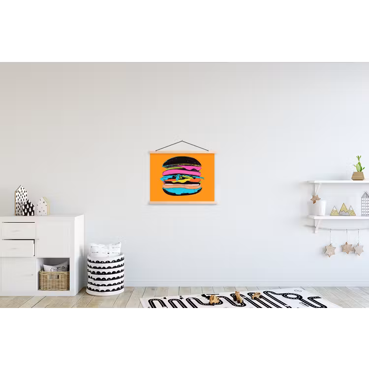 Hamburger - Kleurrijk - Speels textielposter latten blank klein -kinderkamer