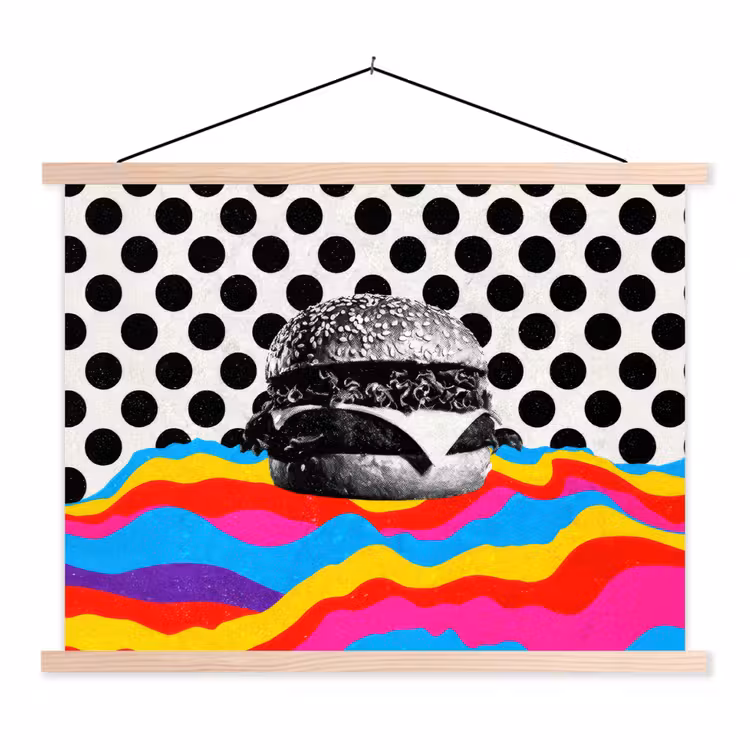 Hamburger - Stippen - Golven - Kleuren textielposter latten blank klein -3d