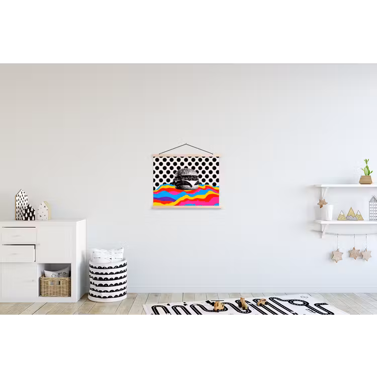 Hamburger - Stippen - Golven - Kleuren textielposter latten blank klein -kinderkamer