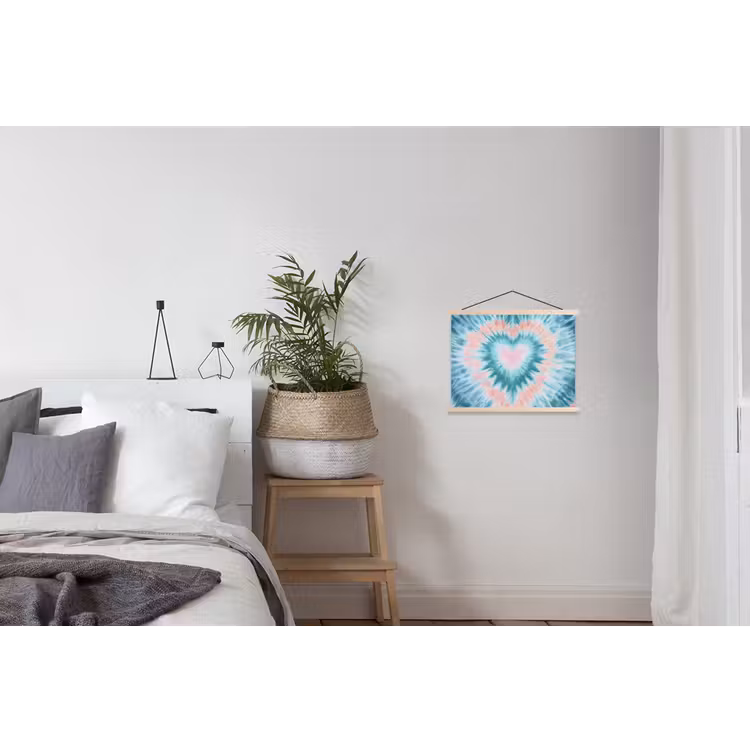 Hartvormig - Tie dye - Pasteltinten - Lichtgroen textielposter latten blank klein -woonkamer