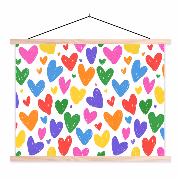 Hartjes - Patroon - Kleurrijk textielposter latten blank klein -3d