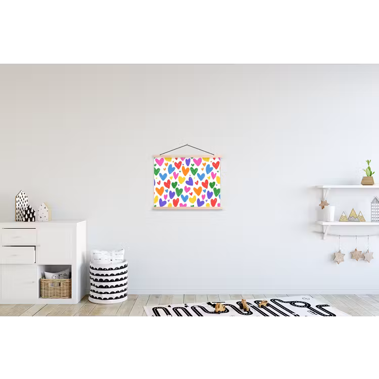 Hartjes - Patroon - Kleurrijk textielposter latten blank klein -kinderkamer