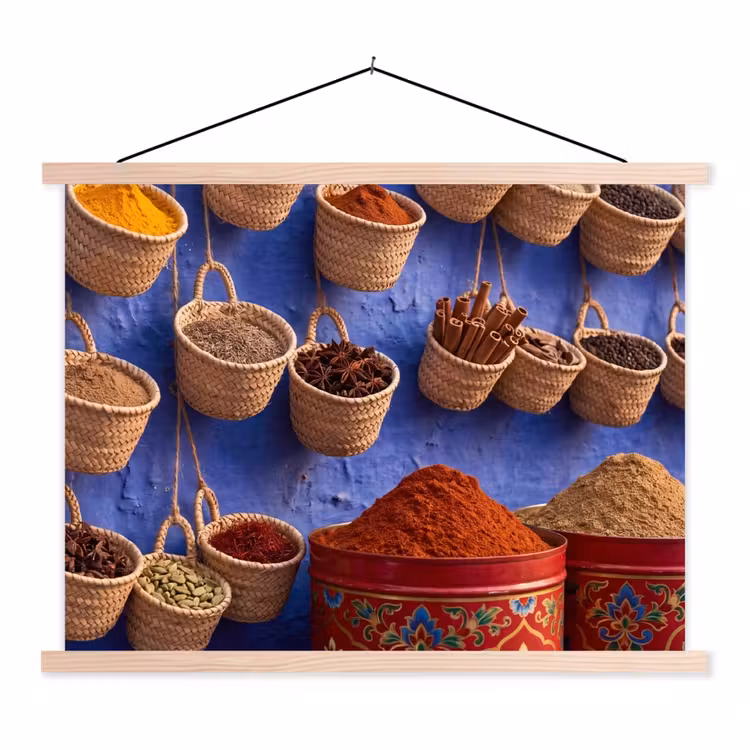 Hanging Poster - Herbs - Baskets - Market - Kruiden - Manden - Markt textielposter latten blank klein
