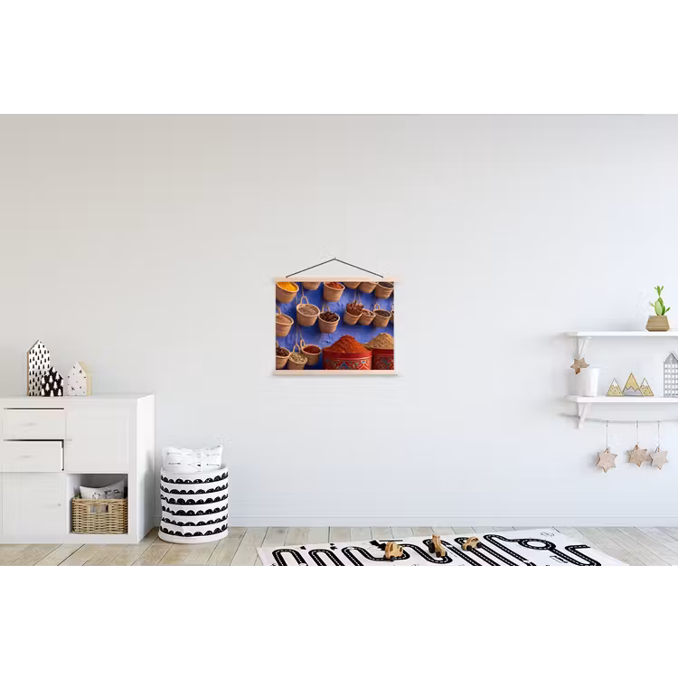 Hanging Poster - Herbs - Baskets - Market - Kruiden - Manden - Markt textielposter latten blank klein