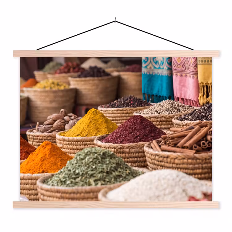 Hanging Poster - Herbs - Baskets - Oriental - Kruiden - Manden - Oosters textielposter latten blank klein