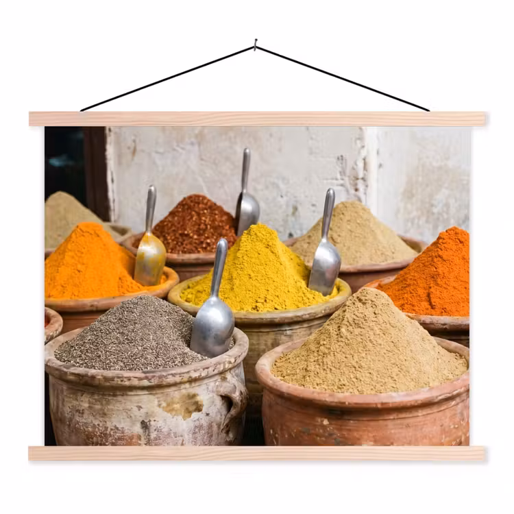 Hanging Poster - Herbs - Jars - Asian - Kruiden - Potten - Oosters textielposter latten blank klein