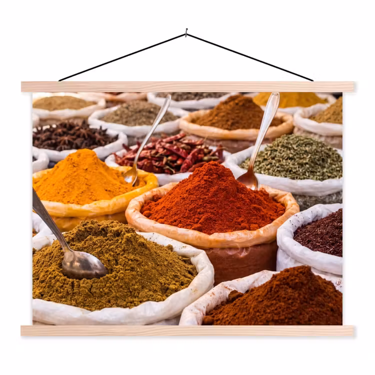 Hanging Poster - Herbs - Market - Food - Kruiden - Markt - Eten textielposter latten blank klein